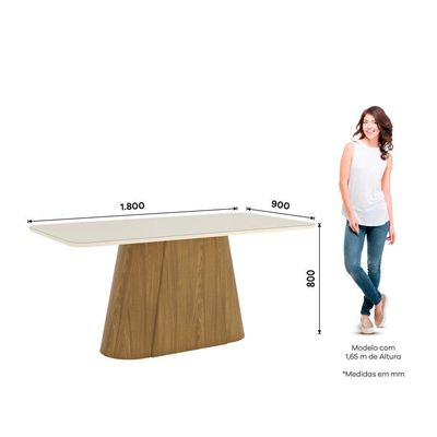 Mesa Olivia 6 Lugares Tampo 180cm C Vidro Canto Arredondado Nature Com Off White