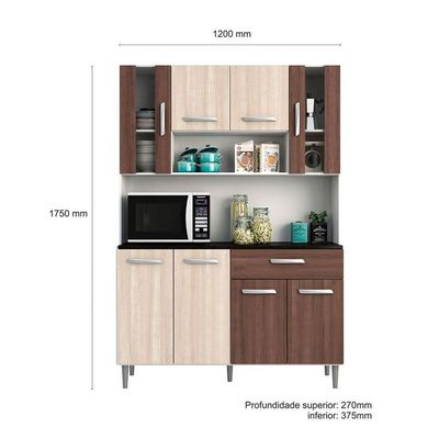 Kit Cozinha 8 Portas 1 Gaveta Gabi Branco Com Arena E Amêndoa