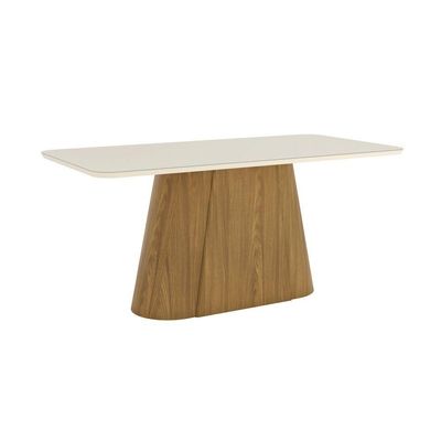 Mesa Olivia 6 Lugares Tampo 180cm C Vidro Canto Arredondado Nature Com Off White