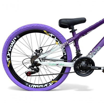 Bicicleta aro26 Vikingx Tuff X44 Câmbios Shimano 21v Freio Hidráulico Freeride Pneu Flame RoxoBranco