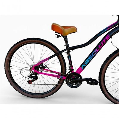 Bicicleta Aro 29 Feminina Absolute Hera Retrô Vintage 21v Shimano Confortável Cesta Selim 2 Molas - Preto/rosa Tam 17