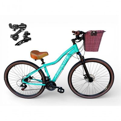 Bicicleta Aro 29 Feminina Absolute Hera Retrô Vintage 21v Shimano Confortável Cesta Selim 2 Molas - Verde Tam 17