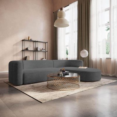 Sofá Modular Celinne Luxuoso Sala De Estar Decoração Luxo 265cm Suede Cinza Escuro