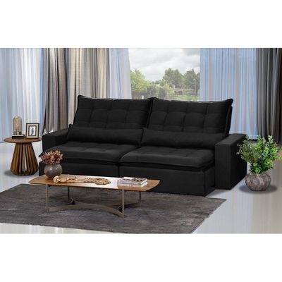 Sofá Modular 5 Lugares 2.50M Retrátil E Reclinável Preto