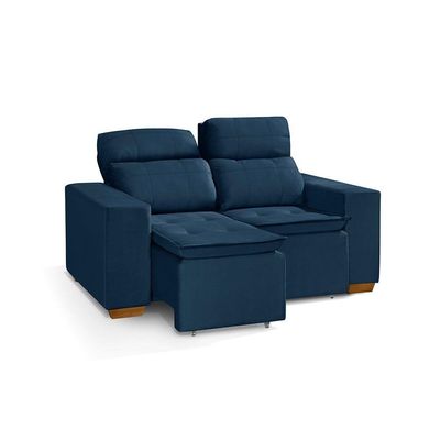 Sofá 2 Lugares 150cm Com Molas, Retrátil E Reclinável Azul