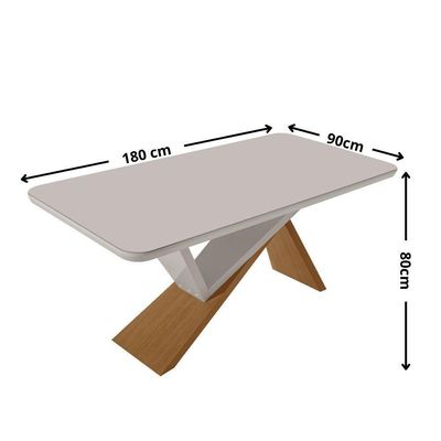 Mesa De Jantar Yasmin 180 Tampo Com Vidro 6 Cadeiras Melissa Veludo Marrom/nat/off/serig. Off