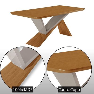 Mesa De Jantar Yasmin 180cm Tampo Mdf Canto Copo Moderna Naturalle/off White