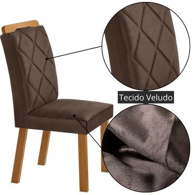 Mesa De Jantar Yasmin 180 Tampo Com Vidro 6 Cadeiras Melissa Veludo Marrom/nat/off/serig. Off