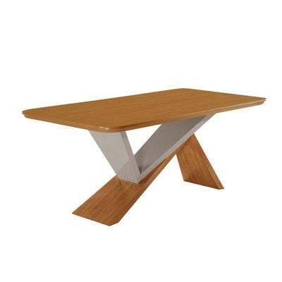 Mesa De Jantar Yasmin 180cm Tampo Mdf Canto Copo Moderna Naturalle/off White