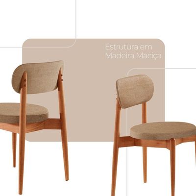 Sala De Jantar Mesa Ballare 120cm Tampo Redondo 4 Cadeiras Linho Palha/imbuia Nat/cinam. Imbuia