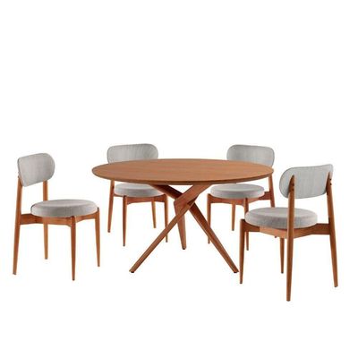 Sala De Jantar Mesa Ballaretampo Redondo 4 Cadeiras Moderna Quartzo/imbuia Nat/cinam. Imbuia