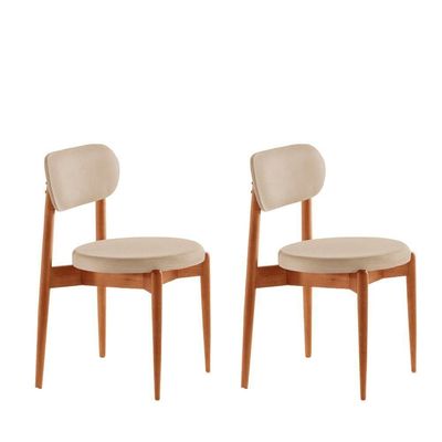 Conjunto 2 Cadeiras De Jantar Ballare Soft Moderna Mobília Linho Off/imbuia Natural