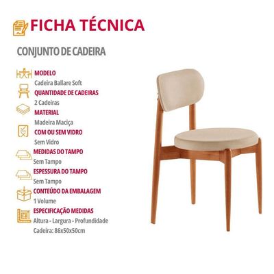 Conjunto 2 Cadeiras De Jantar Ballare Soft Moderna Mobília Linho Off/imbuia Natural