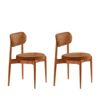 Conjunto 2 Cadeiras De Jantar Ballare Soft Moderna Mobília Star Puce/imbuia Natural