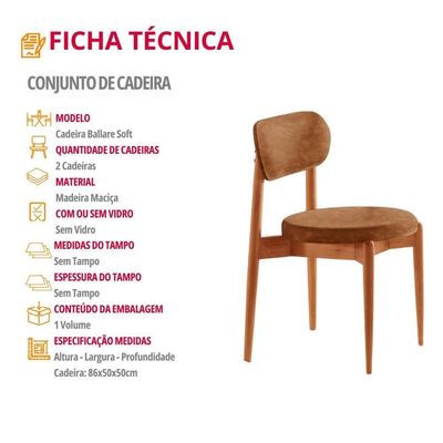 Conjunto 2 Cadeiras De Jantar Ballare Soft Moderna Mobília Star Puce/imbuia Natural