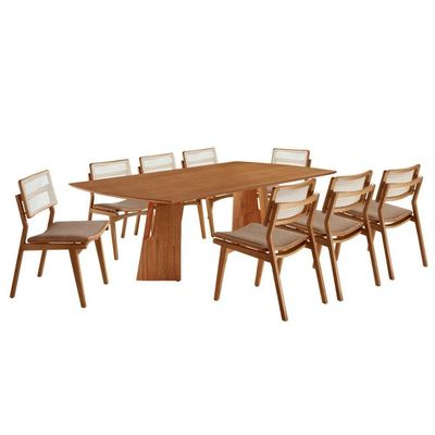 Sala De Jantar Mesa Florida Tampo Laminado Barril 8 Cadeiras Atacama/imbuia Nat/cinam. Imbuia