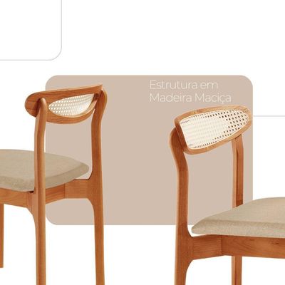 Conjunto 2 Cadeira De Jantar Noronha Premium Moderna Mobília Linho Off / Imbuia Nat.