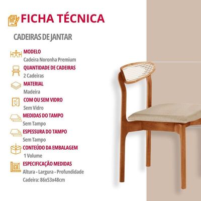 Conjunto 2 Cadeira De Jantar Noronha Premium Moderna Mobília Linho Off / Imbuia Nat.