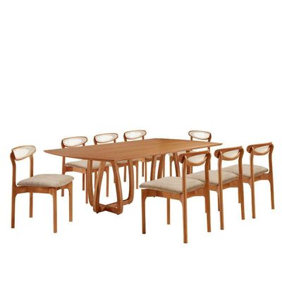 Sala De Jantar Mesa Flora 240cm Tampo Laminado 8 Cad Noronha Quartzo/imbuia Nat/cinam. Imbuia