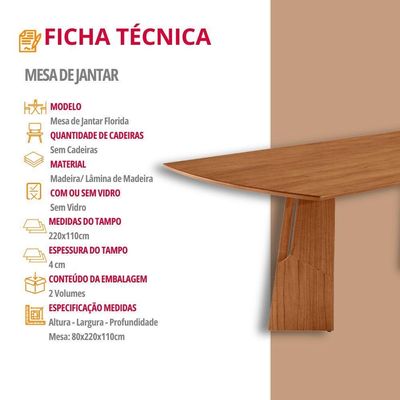 Mesa Para Sala De Jantar Florida 220cm Tampo Barril Laminado Cinamomo Imbuia