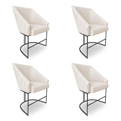 Kit 4 Poltronas Luxo Alana Linho Bege Base Ferro Preto - Pallazio