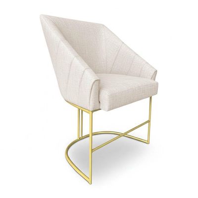 Kit 4 Poltronas Luxo Alana Linho Bege Base Ferro Preto - Pallazio