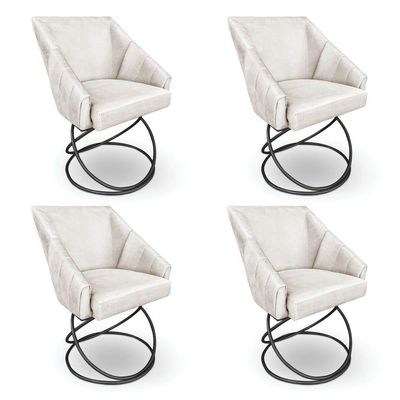 Kit 4 Poltronas Luxo Alana Veludo Base Luxo Preto - Pallazio Cor Bege