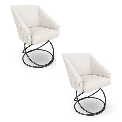 Kit 4 Poltronas Luxo Alana Linho Bege Base Luxo Preto - Pallazio