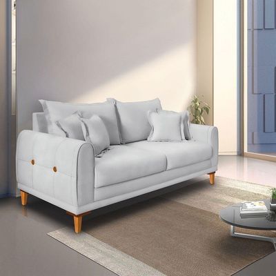 Sofá Living 2 Lugares 1,60m Livia Veludo Prata Pés De Madeira - Pallazio