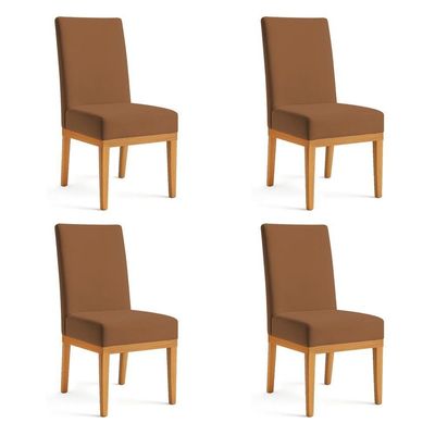 Kit 4 Cadeiras De Jantar Brisa Veludo Base De Madeira - Pallazio Cor Terracota