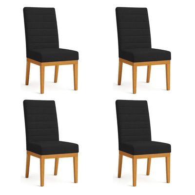 Kit 4 Cadeiras De Jantar Solana Veludo Preto Base De Madeira - Pallazio