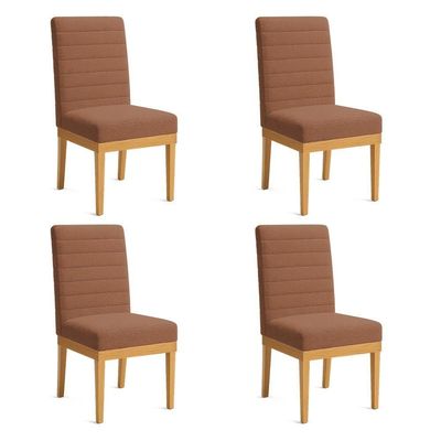Kit 4 Cadeiras De Jantar Solana Boucle Terracota Base De Madeira - Pallazio