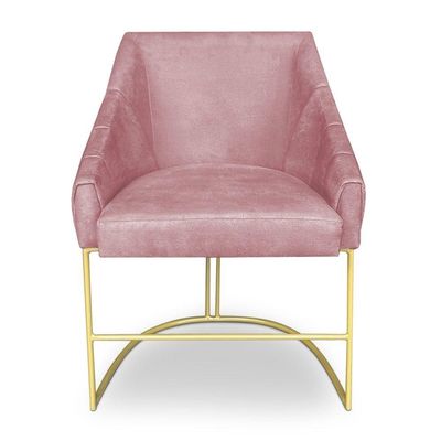 Kit 2 Poltronas Decorativas Alana Veludo Base De Ferro Dourado - Pallazio Cor Rosê