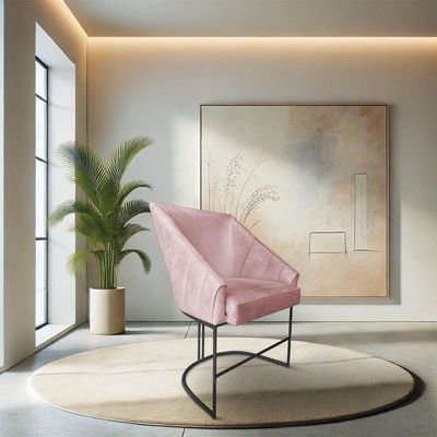 Kit 2 Poltronas Luxo Alana Suede Base Ferro Preto - Pallazio Cor Rosa Bebê
