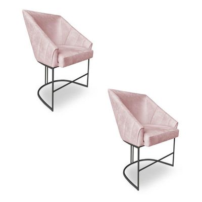 Kit 2 Poltronas Luxo Alana Suede Base Ferro Preto - Pallazio Cor Rosa Bebê