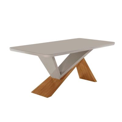 Mesa De Jantar Yasmin 180cm Tampo Mdf Moderna Mobília Naturalle /off White /serig. Off