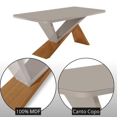 Mesa De Jantar Yasmin 180cm Tampo Mdf Moderna Mobília Naturalle /off White /serig. Off