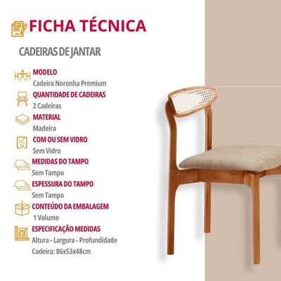 Conjunto 2 Cadeira De Jantar Noronha Premium Moderna Mobília Milano / Imbuia Nat.