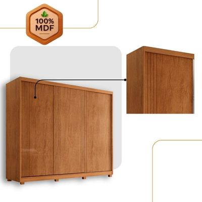 Guarda Roupa Casal Connor Mdf 3 Portas 2 Gavetas Com Pés Naturalle