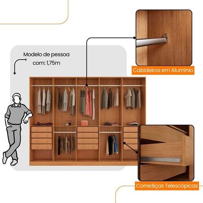 Guarda Roupa Casal Everest Mdf 10 Pts 12 Gav 5 Prateleiras Naturalle/off White