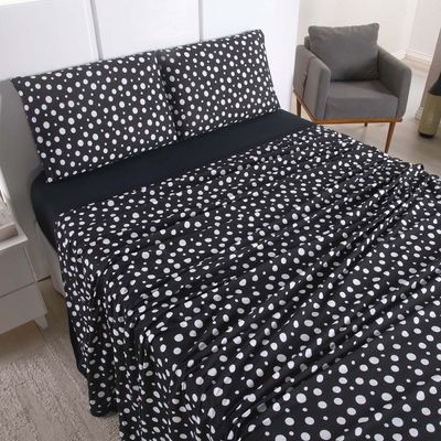 Jogo de Lençol Polly Solteiro 3 Peças Malha 100% Algodão Estampado Bolinhas - Preto