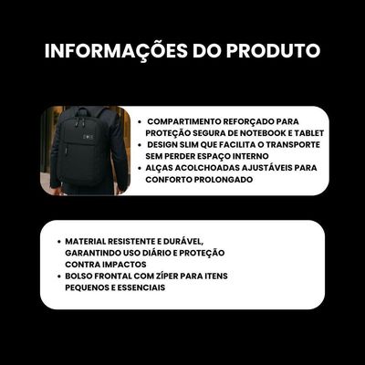 Mochila Slim Masculina Feminina Executiva Reforçada Notebook 16 E Tablet - Santiago - Cruzeiro Mtr1