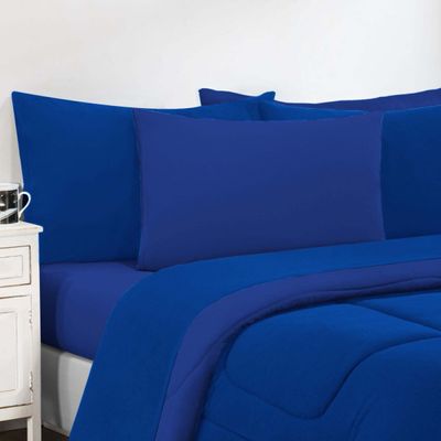Kit Edredom Malha 100% Algodão Gran Moratta 3 Peças Casal - Azul Royal/Azul Royal