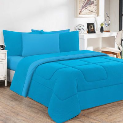 Edredom Malha 100% Algodão Gran Moratta 1 Peça Queen - Azul Turquesa/Azul Turquesa