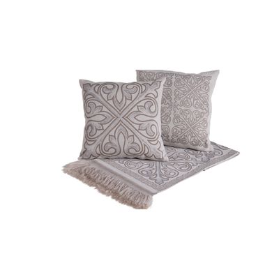 Kit Xale Para Sofá Com Franja Grécia 5 Peças 1,35m x 1,35m 60% Algodão / 40% Poliéster Tecido Jacquard - Cáqui