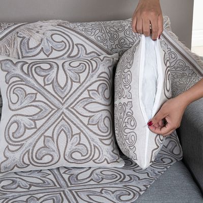 Kit Xale Para Sofá Com Franja Grécia 5 Peças 1,35m x 1,35m 60% Algodão / 40% Poliéster Tecido Jacquard - Cáqui
