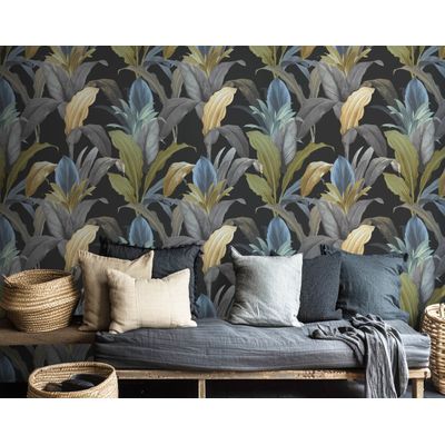Papel de Parede Botany House Garden Azul e Preto 15519