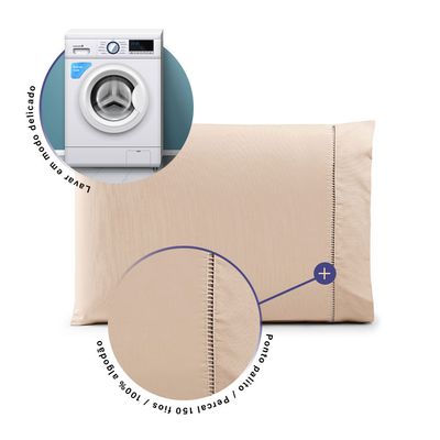 Par de Fronhas 70cm x 50cm 2 Peças Paris  Percal 150 Fios 100% Algodão - Cáqui
