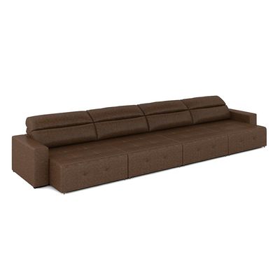 Sofá Retrátil 6 Lugares 364cm 4 Módulos Nero Couro Manchado G52 - Gran Belo