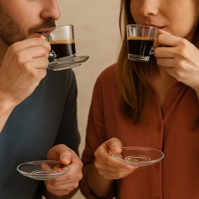 Jogo Xicaras Café c/ Pires Tradicional Vidro